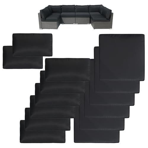 VIXLON 14Pcs Patio Cushion Covers Replacement Splashproof UV-Resistant Inelastic Covers with Zippers, Max Compatible 25.6x25.6x4inch Patio Cushion, for 7 Pcs Outdoor Patio Furniture Sets