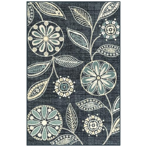 Maples Rugs Reggie Floral Kitchen Rugs Non Skid Accent Area Carpet [Made in USA], 2'6 x 3'10, Persian Blue