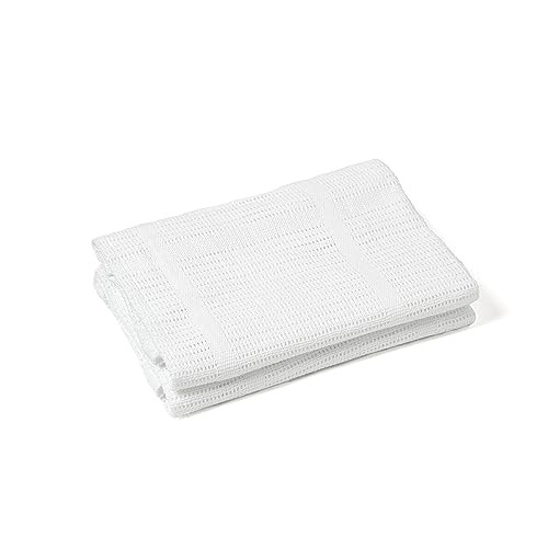 Clair de Lune Cellular Blanket - Twin Pack - 100% Cotton - Breathable Newborn Wrap/Swaddle - Suitable from Birth - Baby Essentials for Travel/Pram/Moses Basket - 70 x 90 cm (White)