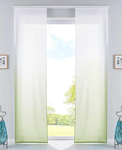 Gardinenbox Set of 2 sliding curtains, matt colour gradient, panel curtain, microsatin, ÖKOTEX standard 100, including panel carrier and accessories, 100% polyester, apple green, H x W 245 x 60 cm