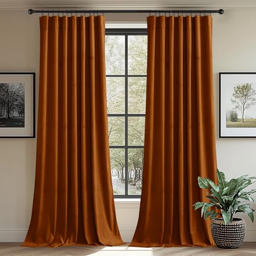 StangH Halloween Burnt Orange Curtains Thick Velvet Light Blocking Window Drapes Heavy Privacy Room Dividers for Doorway/Living Room Sliding Door/Closet, W62 x L84, 2 Panels