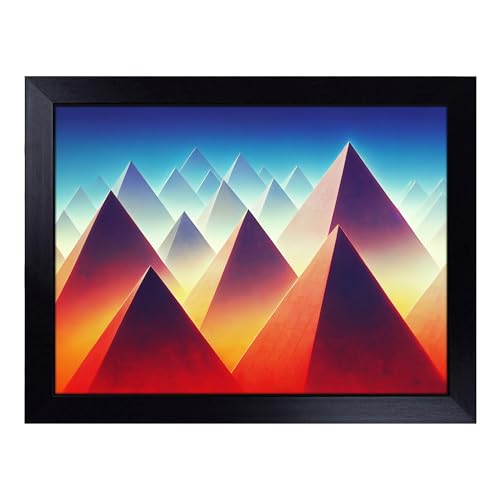 Lap Tray with Bean Bag Cushion, Futuristic Pyramids Abstract - Handmade in the UK, Raised Wooden Edge, Padded Cushion, Heat-Resistant Wipe-Clean Surface, for Meals, Laptops and Crafts
