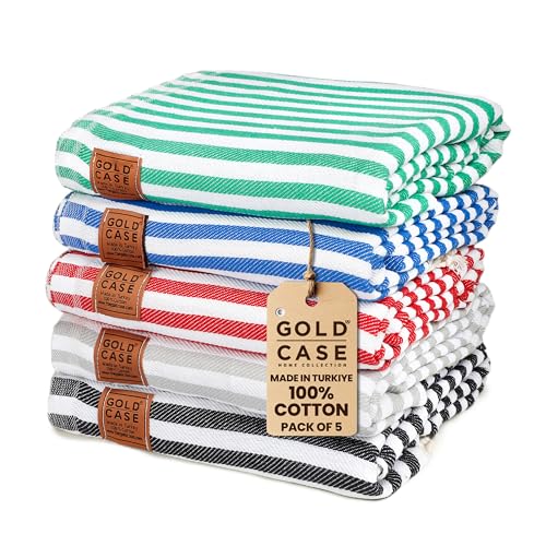 Gold CASE Turkish Beach Towel Set of 5 ??? 100% Cotton Beach Towels Oversized 70x38'' ??? MYRA Quick Dry Swim Towel ??? Lightweight Turkish Towels Set in Multi Color