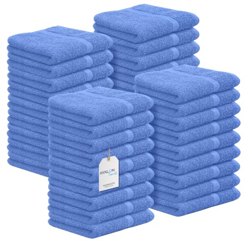 Avalon Towels Cotton Washcloths???(Value Pack of 36) Size 12x12 Inches, Premium Ring Spun Cotton, Absorbent, Soft Face Towels, Gym Towels, Hotel and Spa Quality, Reusable Fingertip Towels (Blue)