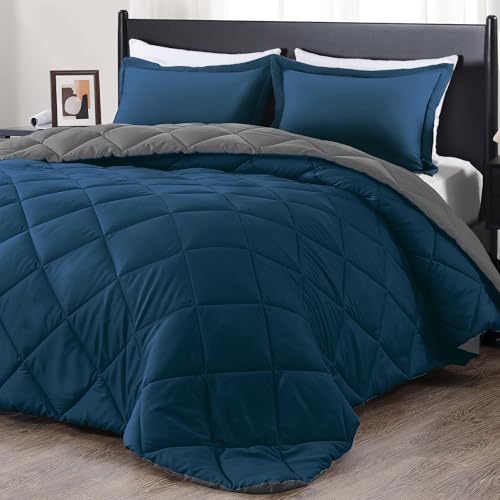 "downluxe King Size Comforter Set - Ocean and Grey King Comforter, Soft Bedding Sets for All Seasons -3 Pieces - 1 Comforter (104""x92"") and 2 Pillow Shams(20""x36"")"