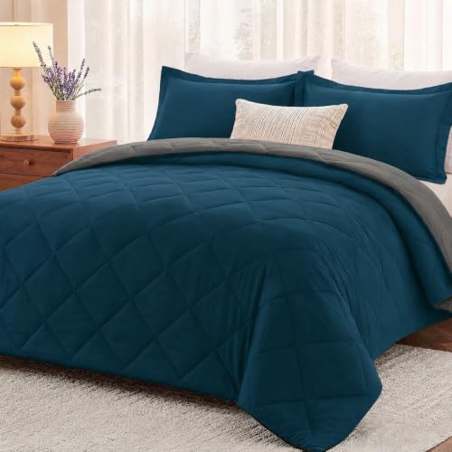 "downluxe King Size Comforter Set - Ocean and Grey King Comforter, Soft Bedding Sets for All Seasons -3 Pieces - 1 Comforter (104""x92"") and 2 Pillow Shams(20""x36"")"