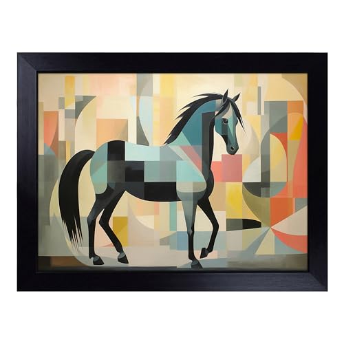 Lap Tray with Bean Bag Cushion, Pony Geometric - Handmade in the UK, Raised Wooden Edge, Padded Cushion, Heat-Resistant Wipe-Clean Surface, for Meals, Laptops and Crafts