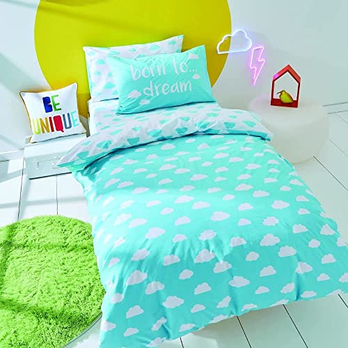 Born To Bedding Born To Dream Organic Cotton Single Duvet Cover Set with Pillowcases Blue