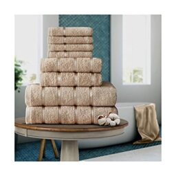 FAIRWAYUK 8-Piece Towels Bale Set for Bathroom, Ultra Soft Premium Quality Water Absorbent Towel Gift Sets, 100% Egyptian Cotton, 4x Face 2x Hand 2x Bath Towels, Natural