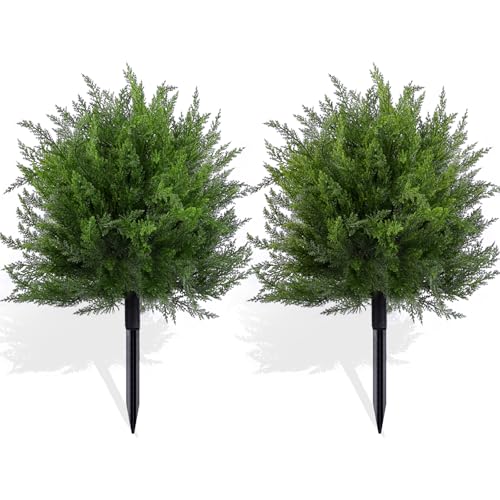 FAJUNZH Artificial Topiary Bushes for Outdoors with Spike, Boxwood Ball Fake Shrubs UV Resistant Faux Plants for Indoor Outdoor Fall Thanksgiving Halloween Decor
