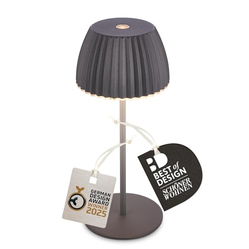 BRILONER - Riffle Mini Rechargeable LED Table lamp IP44 with Light Edge, 8.5x20cm, Touch, Replaceable Battery, LED Light, Battery Table lamp, German Design Award Winner 2025, Anthracite