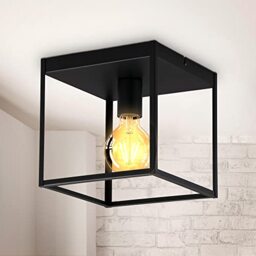 B.K.Licht Ceiling Light, E27 Socket, Bulb not Included, Black Metal, cage Shape, Small Cube, Side 22cm/8.6in, Flush Mount Ceiling lamp for Entrance or Hallway