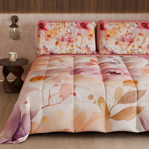 PETTI Artigiani Italiani - Winter Quilt, Winter Duvet, Double Sided Quilt, Solid Colour and Digital Floral Print 25 2, 100% Microfibre, Made in Italy