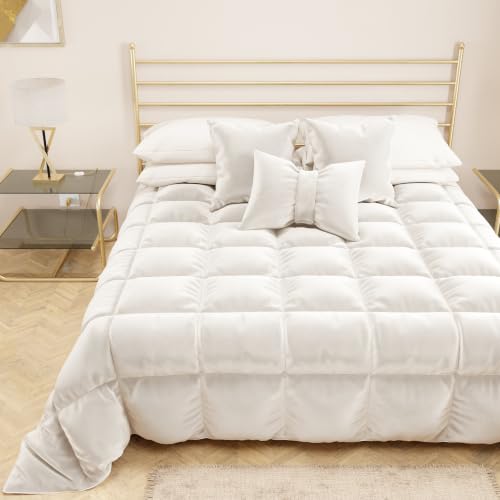 PETTI Artigiani Italiani - Velvet Winter Quilt 160x260 cm, Double-Sided Bedspread, 350 g/m??, Milk white, Made in Italy