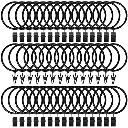 Lansian 44 Pack Curtain Rings with Clips Hooks 2 in Diameter Rustproof - Matte Metal Stainless Steel Drapery Rings for Tension Rod Bracket Eyelets Decorative Hanger, Fits 1.88 in Rods, Black
