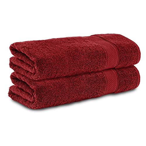 Komfortec Set of 2 Hand Towels 100% Cotton 470 g/m², Soft Sponge, Large, Aurora Red