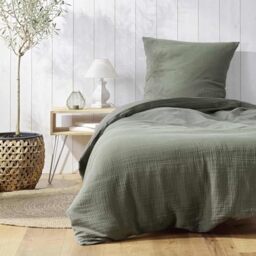 Douceur d'Intérieur, 2-Piece Bedding Set (140 x 200 cm) Angelia Khaki, 1 Face Cotton and 1 Face Cotton Gauze