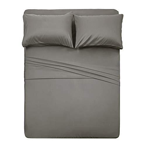 4 Piece Bed Sheet Set -1 Flat Sheet,1 Fitted Sheet and 2 Pillow Cases Brushed Microfiber Luxury Bedding with Deep Pockets (Full,Gray)