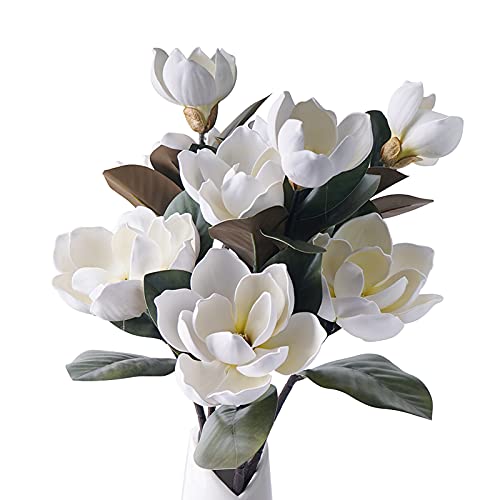 "MINYULUA 3Pcs Artificial Magnolia Flowers, 29.5"" Long White Magnolia Stem Flower, Faux Wedding Flower Bouquet Vase Floral Arrangement for Table Centerpiece Wedding Holidays Party Home Decor"