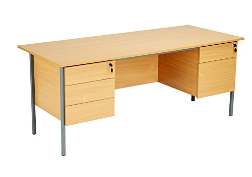 Office Hippo Eco 18 Desk with Double Pedestals Two and Three Drawer, Beech, 180 cm x 75 cm
