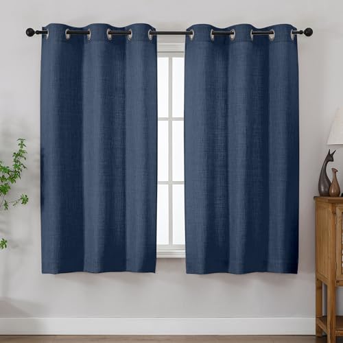 Chyhomenyc Blue Curtains 54 Inch Length 2 Panels for Living Room, Light Filtering Faux Linen Textured Solid Window Curtains, Modern Soft Grommet Drapes for Bedroom, 40Wx54L, 2PCS