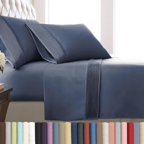 "Southshore Fine Living, Inc. California King Bed Sheets 4-PC Set - 21"" Extra Deep Pocket with 2 Pillowcases - Hotel Luxury Quality - Easy Care, Wrinkle-Free Bedsheet - Microfiber Bedsheets - Dark Blue"
