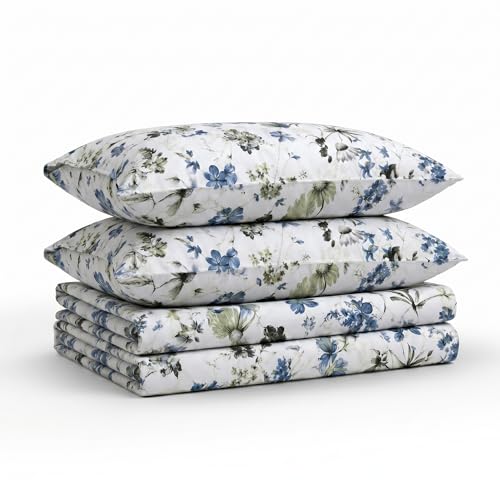 Tribeca Living AMAL4PSSCKBL Extra Deep Pocket Sheet Set, Cal King, Amalfi Blue/Multi