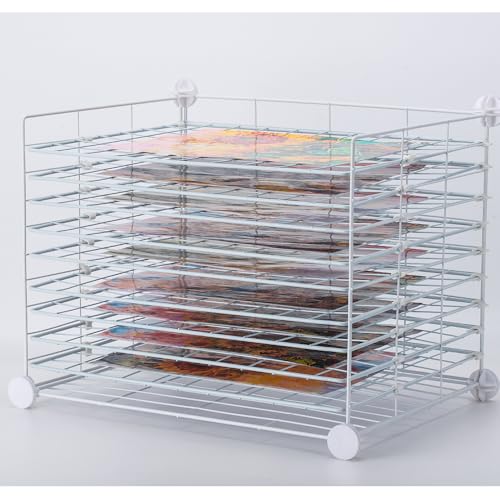 FDSDEFEN Art Drying Rack, 10 Shelves, Metal, Wall-Mounted, Ideal for Artists & Teachers, Easy Assembly, Space-Saving