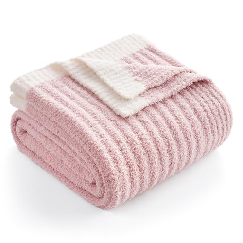 Snuggle Sac Pink Throw Blanket for Couch, Soft Cozy Ribbed Fluffy Blankets for Women, Warm Microfiber Knit Cute Throws for Girls Daughter Women Gifts for Mom, Pink, 50x70 inches