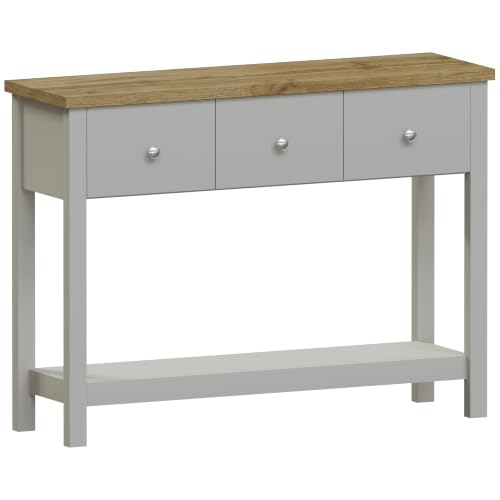 Vida Designs Arlington Console Table Shelf Hallway Side End Dressing Table MDF (Grey, 3 Drawer)