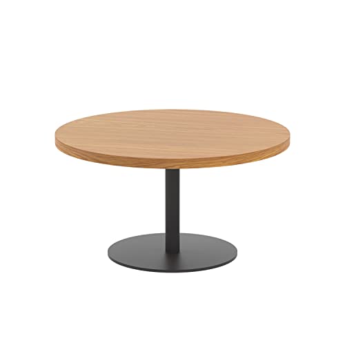 Office Hippo Circular Coffee Table, Sturdy & Stylish Small Table Desk, Laptop Table For Cafe, Coffee Shop or Bar, Versatile Office Table Ideal For Breakroom, 5 Year Guarantee - Oak / Black