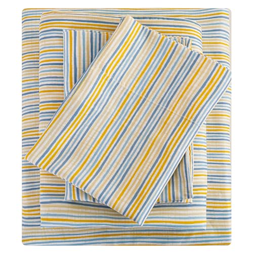 Mooreeke Striped King Bed Sheets, Deep Pocket 4 Piece King Sheet Set, Soft Microfiber Blue Yellow Pinstripe Bedding Sheets & Pillowcases