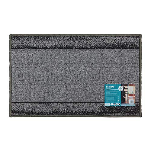JVL Palmero Machine Washable Latex Backed Carpet Door Mat, Grey/Black
