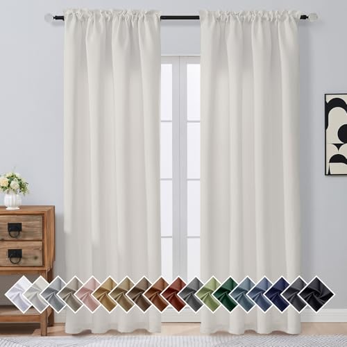 OVZME Natural Room Darkening Curtains 90 Inches Long 2 Panels Set, Solid Thermal Insulated Soft Blackout Curtains for Bedroom, Dual Rod Pocket Window Treatments Drapes for Living Room, 2x50Wx90L