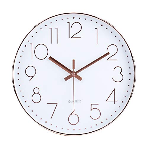 jomparis 12 Inch Battery Operated Silent Non-ticking Wall Clock, Quality Quartz Sweep Rose Gold Wall Clock for Home Bedroom School