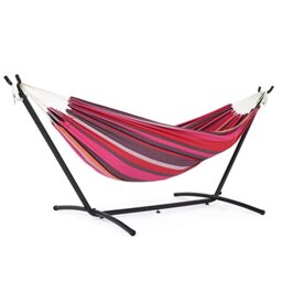Mondeer Hammock with Stand Double Camping Outdoor Garden Fabric Hammock with Metal Frame with Carrying Bag and Accessories, 270kg Load Capacity, for Camping Travel Patio, Red