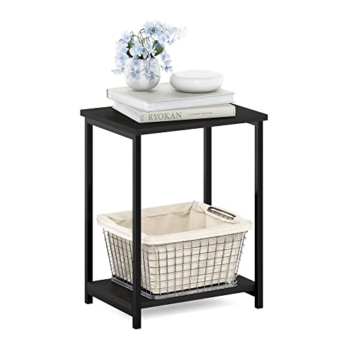 Furinno SIMPLISTIC Side Table, 2-Tier Metal Frame End Table with Open Shelf, Night Stand, Bedside Table, for Living Room, Bedroom, Espresso