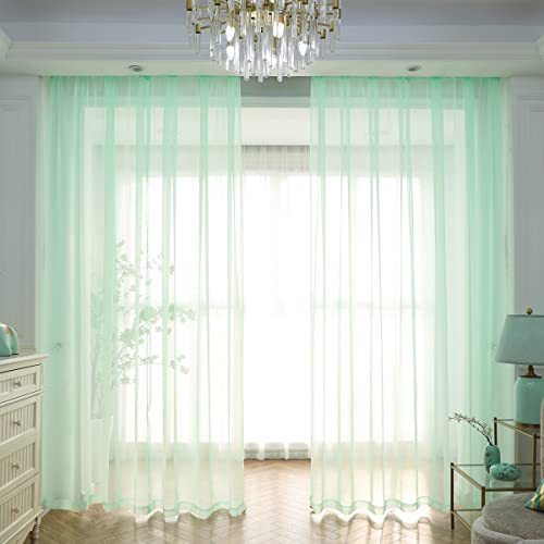 MIANBO Light Green Sheer Curtains 63 Inches Length 2 Panels Set Window Sheer Curtains Basic Rod Pocket for Bedroom Children Living Room Yard Kitchen