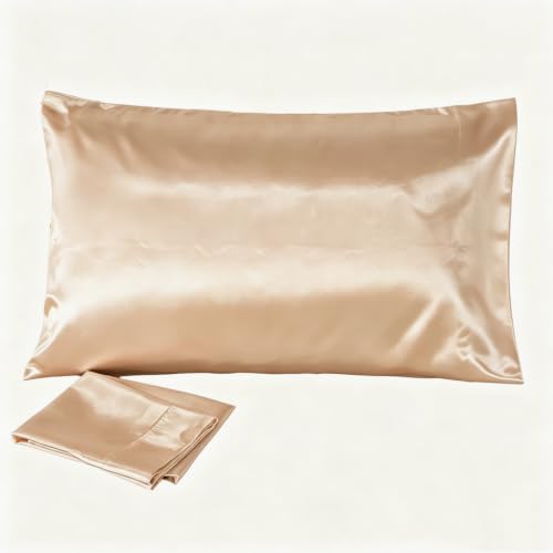 Juwenin Bedding,Super Soft and Luxury Silky Satin Pillowcase with Zipper (Silky Satin Pillow Case for Hair) Set of 2 (Champagne, Queen(20''x29''))