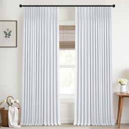 Mrs.Naturall Pinch Pleated Drapes White Linen Blackout Curtains 108 Inches Long,Pleat Black Out Curtain 2 Panels Set