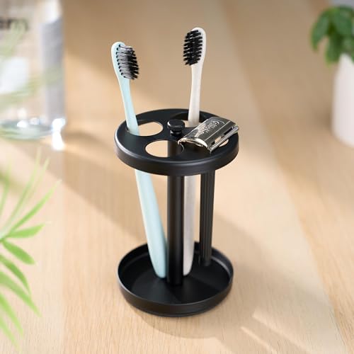 Stainless Steel Toothbrush Holder for Bathroom ??? Ventilated Design with Separate Slots for Clean Storage, Small Size, Black
