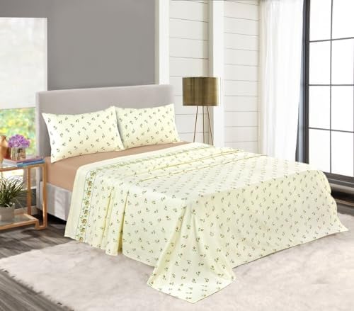 Kampala Hill 100% Brushed Cotton Flannelette Sheet Set - Fitted Sheet, Flat Sheet, Pillow Cases Cream King