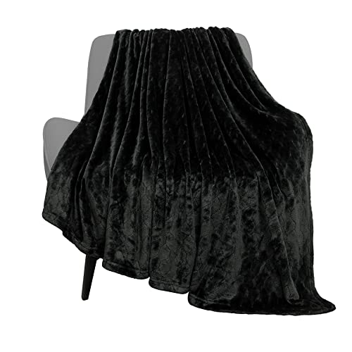 "TOONOW Fleece Blanket Textured Fuzzy Plush Throw Blanket 50"" x 60"", Super Soft Fluffy Bed Blanket Geometric Pattern Comfy Microfiber Flannel Blankets for Couch, Bed, Sofa,Black"