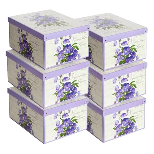Lavatelli Set of 6 Cardboard Storage Boxes with Lid Violets 39x50x24cm - Storage box in cardboard, violets scented lid, set of 6 boxes of 39x50x24 cm. Made in Italy