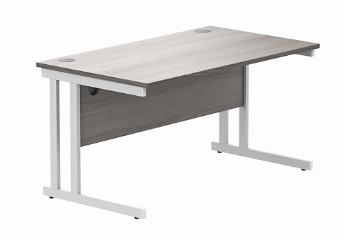 Office Hippo Essentials Rectangular Writing Computer Work Place, Home Office Desk with Cable Port Management, Alaskan Grey Oak, 140x80cm