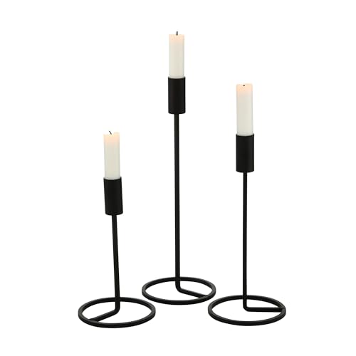 Boltze Fio 1018034 Candlestick Set of 3 Black Modern Design for Taper Candles, Candle Holders, Candle Holders