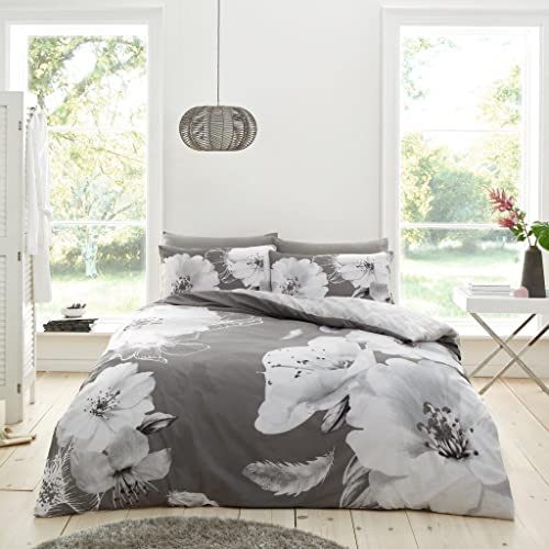 GC GAVENO CAVAILIA Luxury Geometric Duvet cover, Floral Bedding Quilt Set, Polycotton Bed Covers, Grey, Double