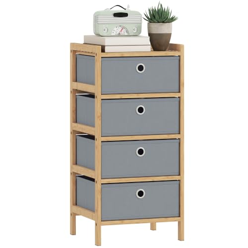 HOMCOM Chest of Drawers with Bamboo Frame, 4 Fabric Drawers, Light Grey