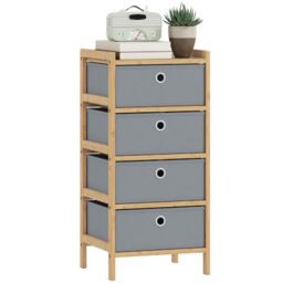 HOMCOM Chest of Drawers with Bamboo Frame, 4 Fabric Drawers, Light Grey