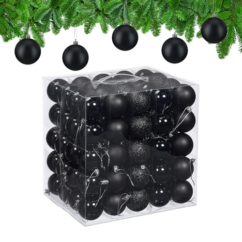 Relaxdays Christmas Baubles, Set of 100, Tree Ornaments, Holiday Decorations, Plastic, Shatterproof, 6 cm, Black